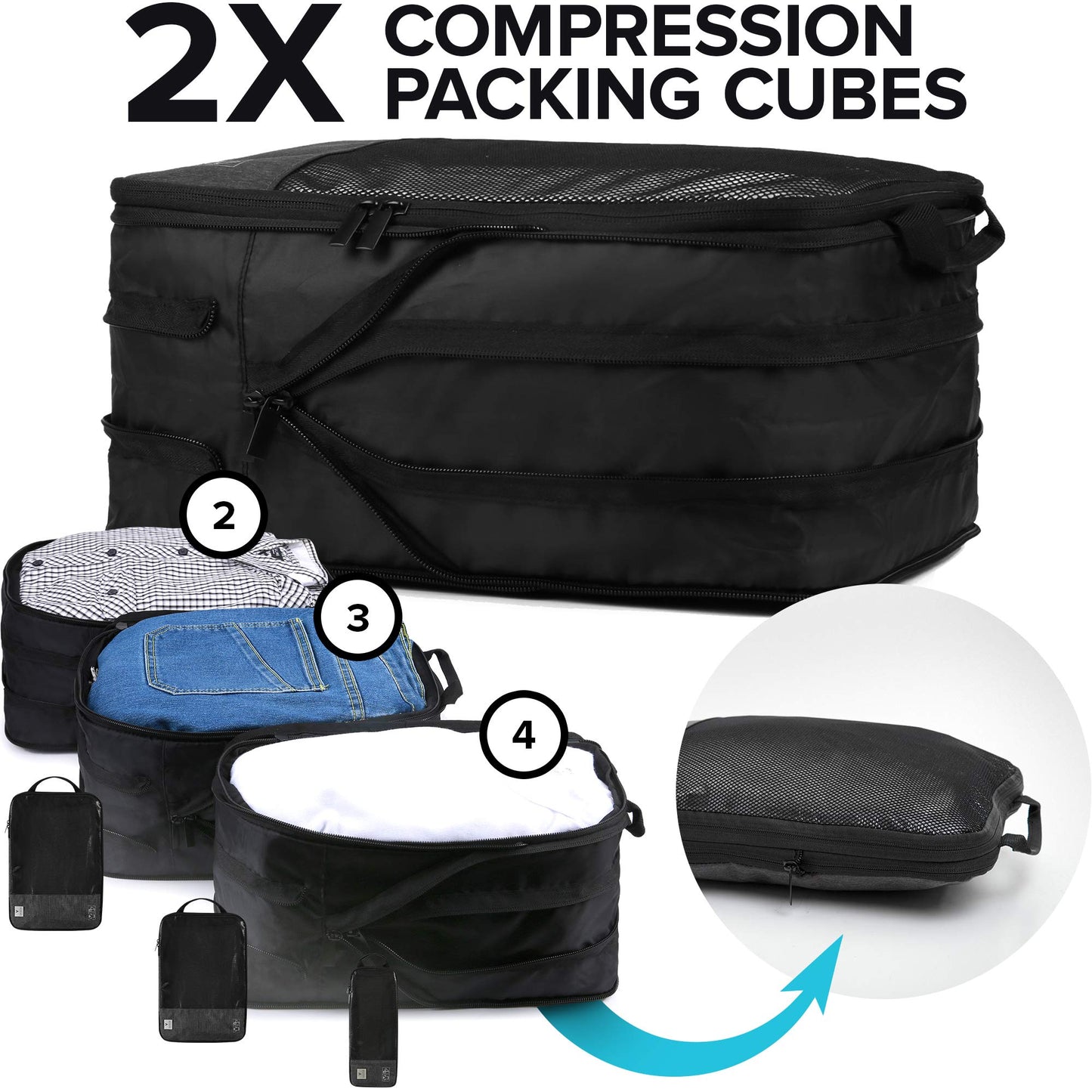 VASCO - Compression Travel Packing Cubes Set (Black New)