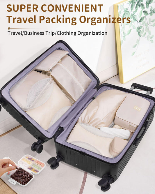 Compression Packing Cubes 12 Set, Suitcase Organizers, Extendable Packing Cubes, Luggage Organizer Bags, Travel Essentials, Beige
