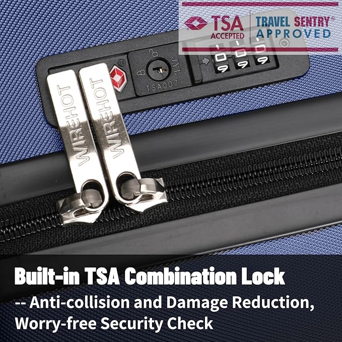 2 Piece Luggage Sets with Spinner Wheels Front Open Pocket, ABS+PC Suitcase with TSA Lock & YKK Zipper, Carry On 20/24 inch Medium +Toiletry Bag+Handbag, Deep Dark Navy Blue