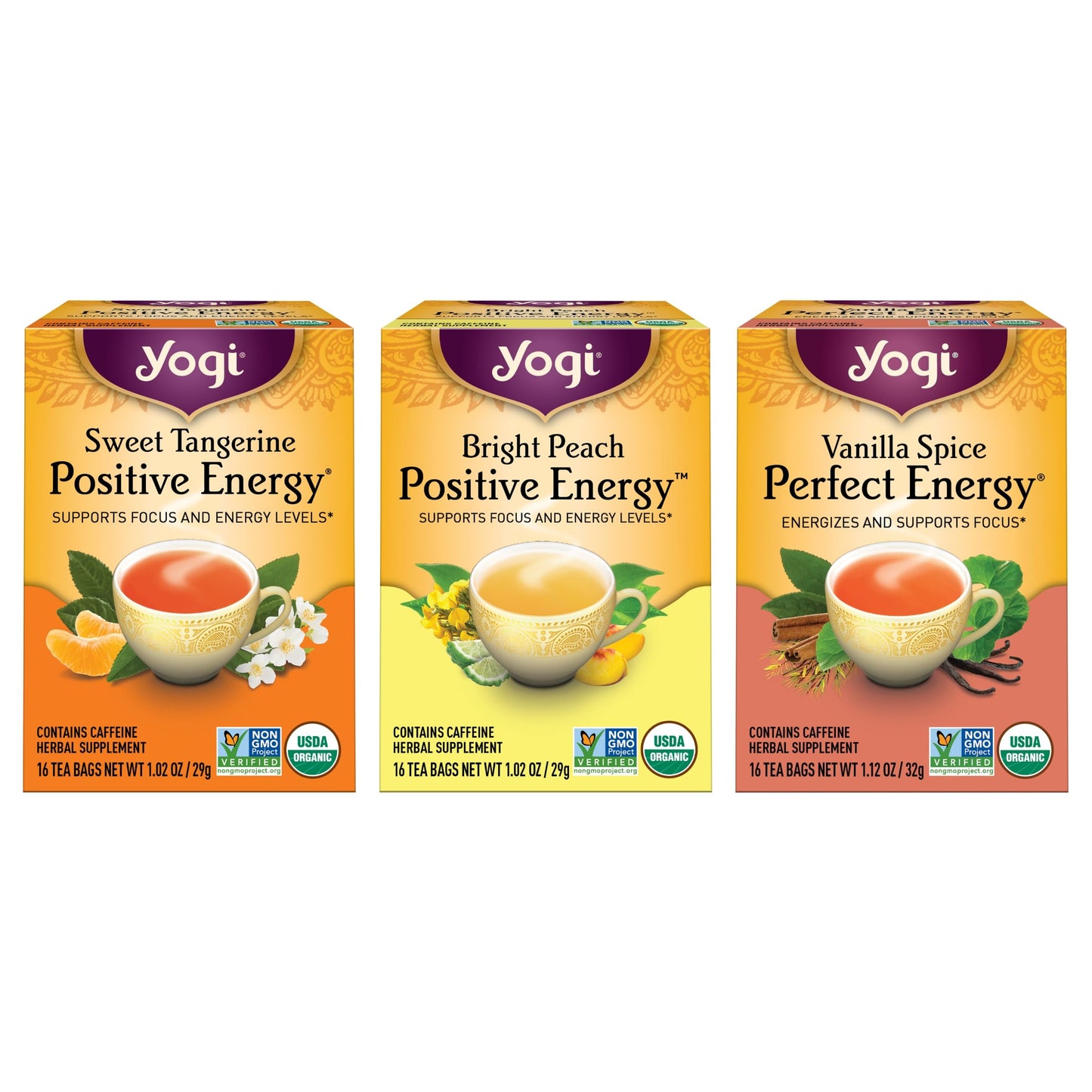 Yogi Energy Variety (3 Pack) Organic Sampler & Tea Gift Set – Contains Caffeine – 48 Tea Bags