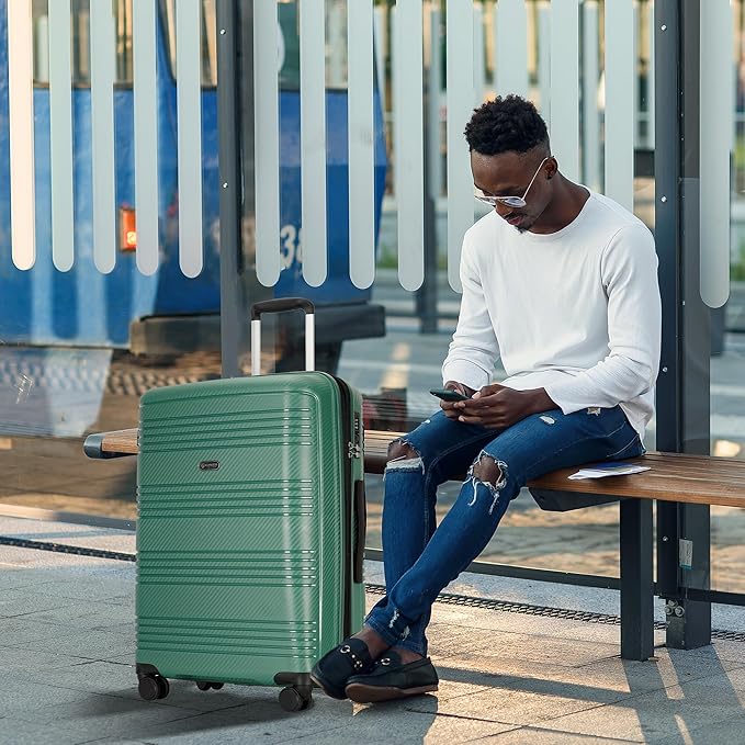 20 Inch Carry on Luggage 22x14x9 Airline Approved Hardside Suitcase with Spinner Wheels TSA Lock, 20-Inch, Green