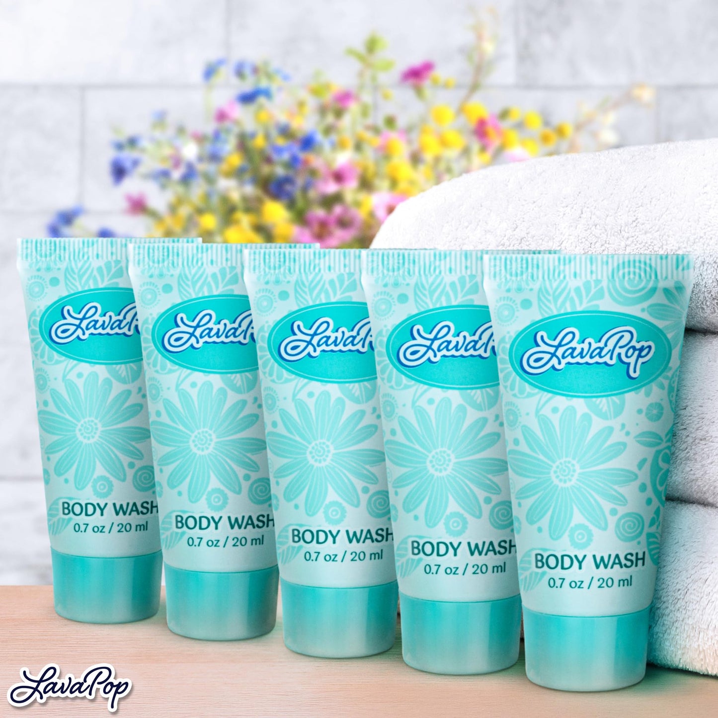 LavaPop - Travel Size Body Wash - Iris, Violet & Amber, 0.7 fl oz, 100 Pack - Delight Your Guests with Calming & Comforting Body Wash - Bulk Hotel Toiletries for Airbnb, Motels & Guest Rooms