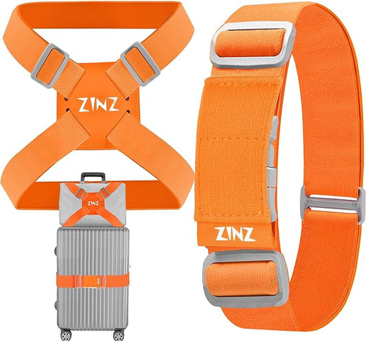2-Pack Elastic Luggage Straps with Suitcase Bungee, Adjustable Bag Belt Travel Accessories -Orange