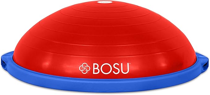 Bosu Balance Ball Exercise Trainer, Home Gym Equipment w/ Guided Workouts & Pump, 26", Blue - Inflatable Fitness Platform for Strength Training, Standing, Balancing, and Core Workout