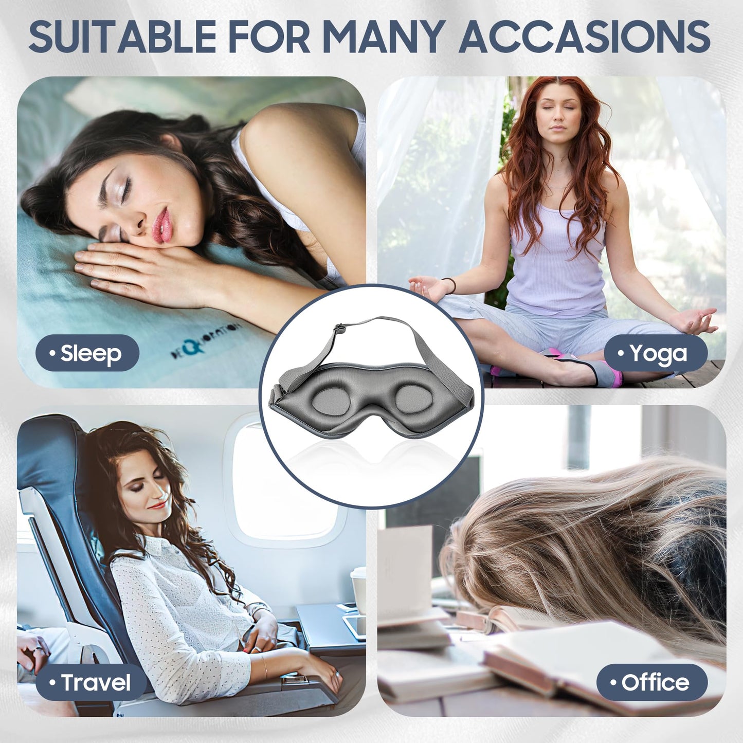 Sleep Mask Silk - 100% Mulberry Silk Eye Mask, ZOESMIEN 3D Contoured Eye Mask for Women Men, Light Blocking Side Sleeper Puffiness Dry Eyes, Unique Nose Bridge Design, Christmas Gift, Night Gray