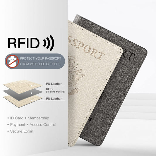 2 Pack Unisex Adult Faux Leather Passport Holder,Honeymoon Gifts,Travel Essentials-Rfid Blocking,White&Gray