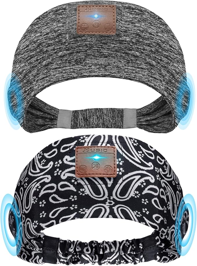 2-Pack Sleeping Headphones, Headband Headphones with Ultra-Thin HD Stereo Speaker, Bluetooth Headband for Sports, Workouts, Insomnia, Yoga, Air Travel, Meditation - Pattern Black&Grey