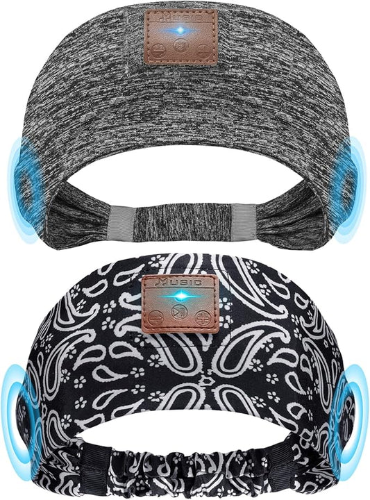 2-Pack Sleeping Headphones, Headband Headphones with Ultra-Thin HD Stereo Speaker, Bluetooth Headband for Sports, Workouts, Insomnia, Yoga, Air Travel, Meditation - Pattern Black&Grey