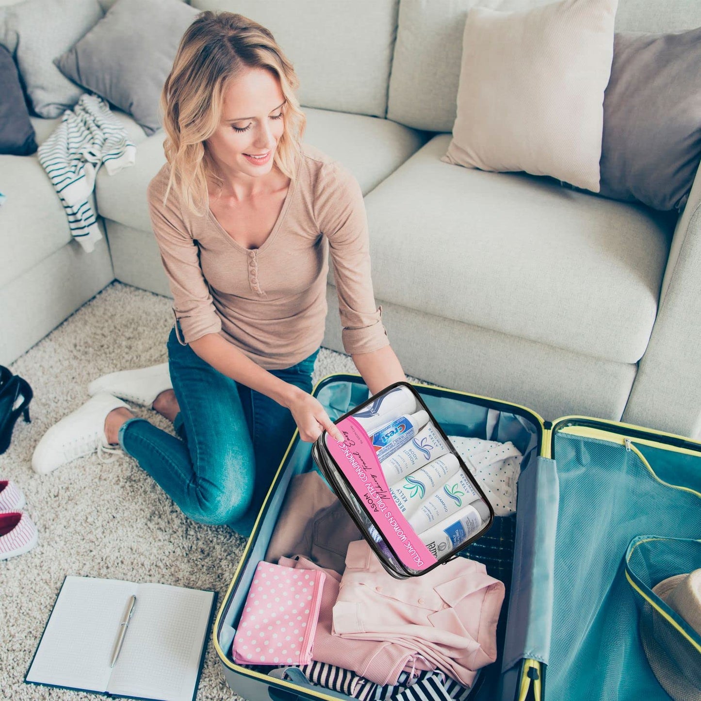 Asom Travel Toiletries Kit – TSA Approved Travel-Size 36-Piece Personal Care & Hygiene Essentials Set for Men & Women – Compact Unisex Kit for Flight, Vacation, Hotel, Gym, Camping