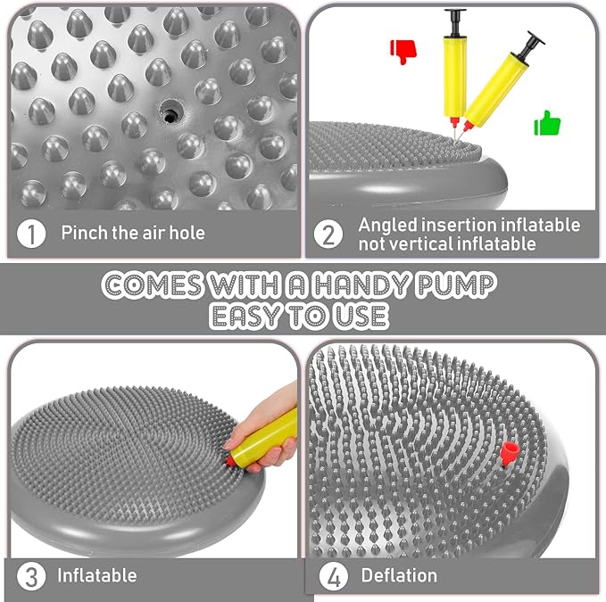 Jerify 4 Pcs Wiggle Seat Flexible Inflated Wobble Cushion Stability Balance Pad Balance Disc Sensory Seat for Men Women Fitness Physical Exercise Improving Posture Home Office