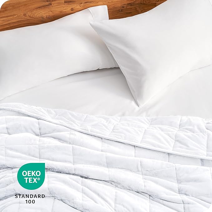 Bare Home Weighted Blanket Queen Size 17lb (60" x 80") for Adults - Minky Fleece - Premium Heavy Blanket Nontoxic Glass Beads (White, 60"x80")
