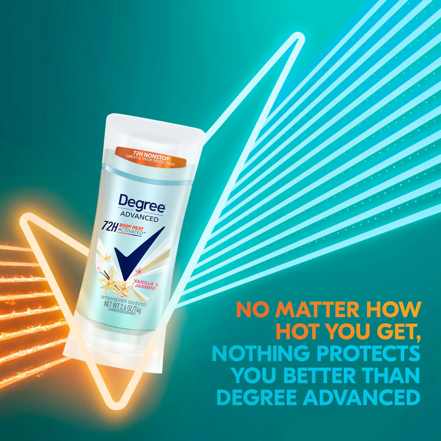 Degree Advanced Protection Antiperspirant Deodorant Vanilla & Jasmine for 72-Hour Sweat & Odor Control for Women, with Body Heat Activated Technology, 2.6 oz