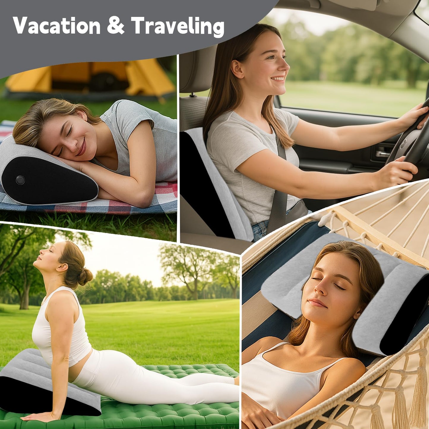 Portable Wedge Pillow Inflatable Cushion - Body Positioners Lightweight Wedge Pillow for Sleeping, Leg Elevation, Use in Bed, Travel, Camping, Fast Inflating Deflation (Grey)