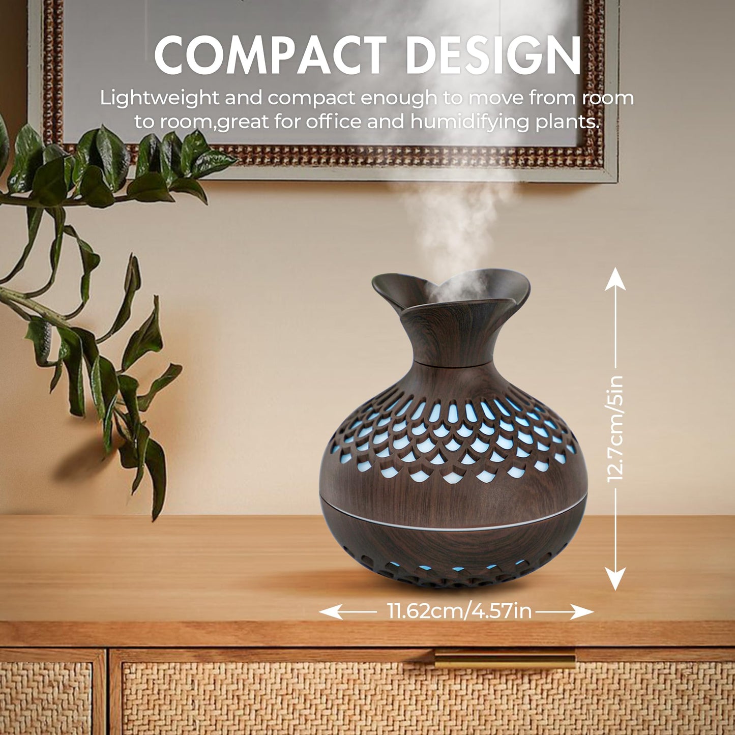 Mini Humidifier for Desk Bedroom Indoor Plant, 300ml Aromatherapy Diffuser Humidifier for Office Small Room, Quiet Colorful Night Light, Essential Oil Diffuser