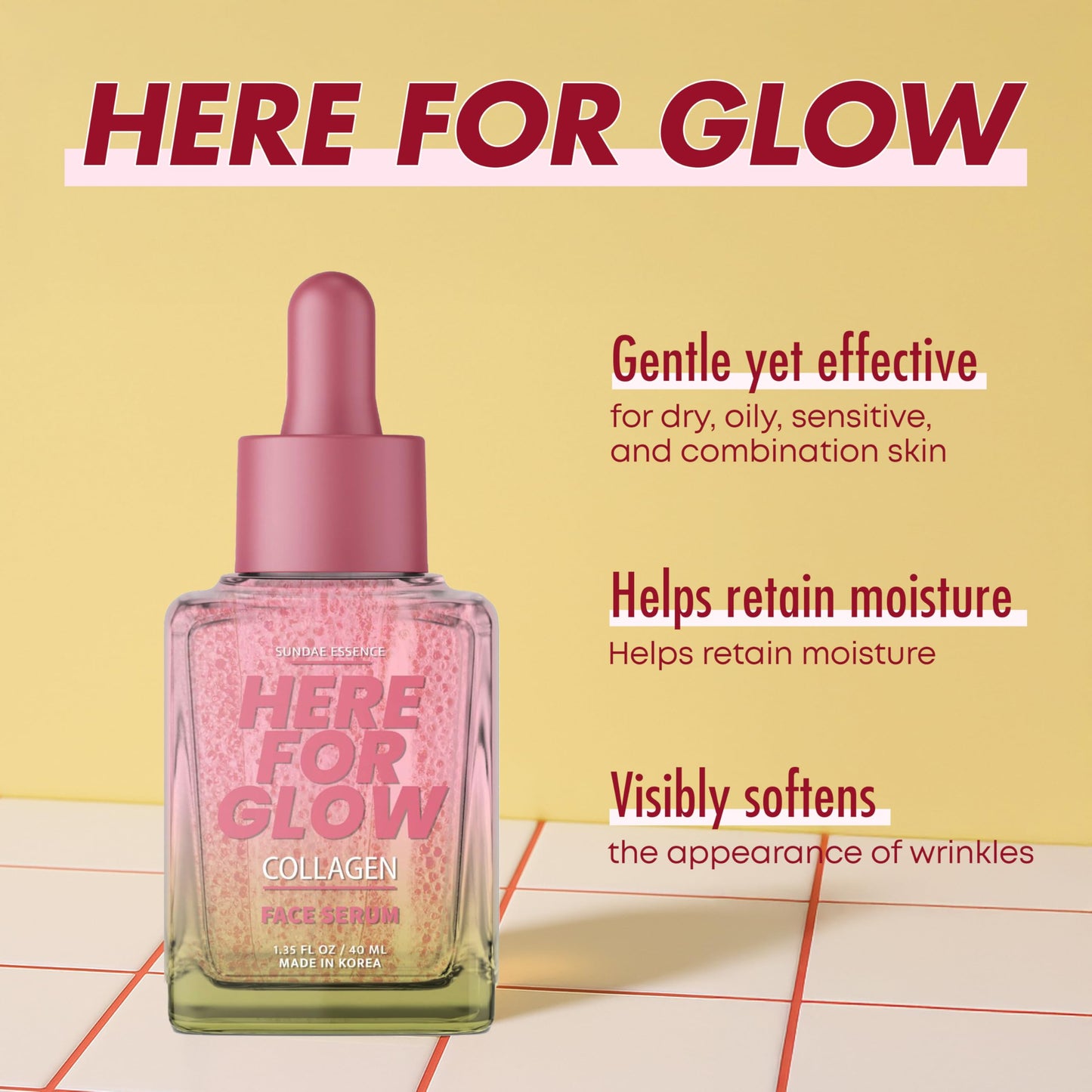 Sunday Essence Collagen Face Serum - Dermatologist Tested, Anti-Aging, Korean Skin Care, Hydrates & Improves Elasticity - Strengthens Skin’s Barrier, Retains Water - Vegan, Paraben-Free, 1.35 Fl. Oz