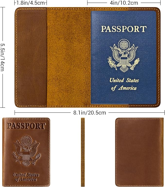 BIAOTIE Premium Leather Passport Holder Covers, Rfid Travel Wallet Passport Document Holder, Travel Essentials Wallet Cover Case for Men and Women (Brown)