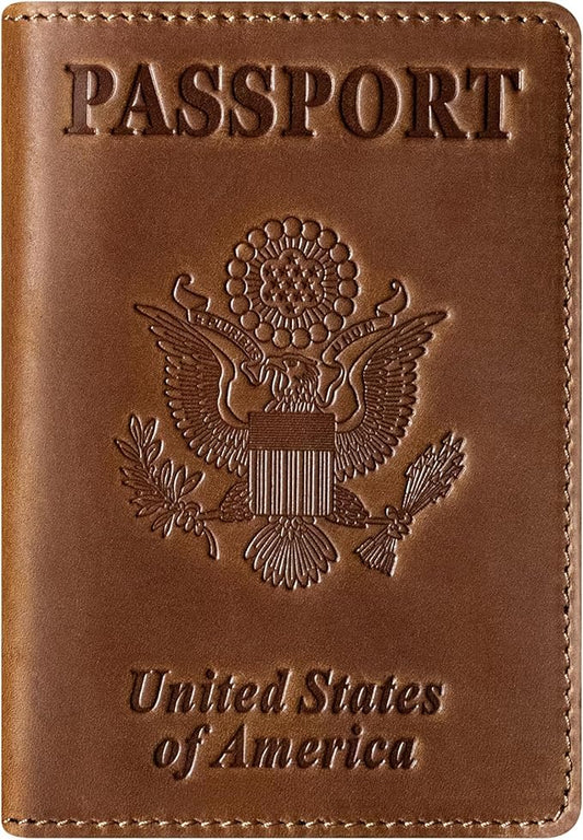 BIAOTIE Premium Leather Passport Holder Covers, Rfid Travel Wallet Passport Document Holder, Travel Essentials Wallet Cover Case for Men and Women (Brown)