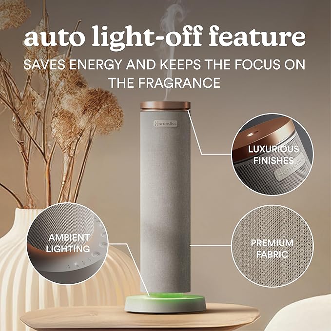 Homedics SereneScent Fabric Rechargeable Waterless Diffuser, Use with Homedics SereneScent Oil 120ml (Sold Separately) Cordless Aromatherapy, Adjustable Mist & Timer, 6 Calming Lights, Grey