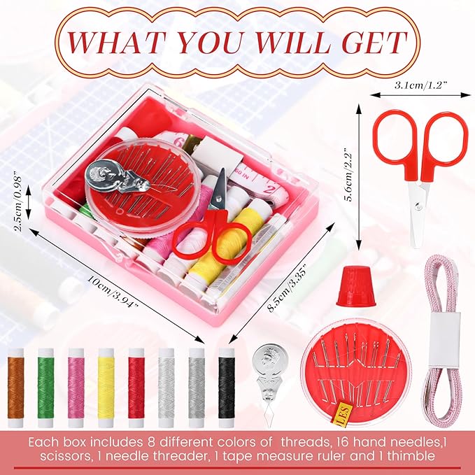 Knitgrip 12 Pack Small Sewing Kit Bulk Emergency Sewing Kit Mini Storage Box with Threads Scissors Needles for Home Travel Beginner