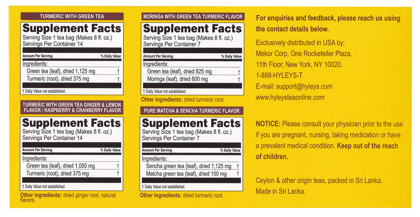 Hyleys Turmeric Tea - Assorted Flavors - 42 Tea Bags - Wellness Herbal Supplement