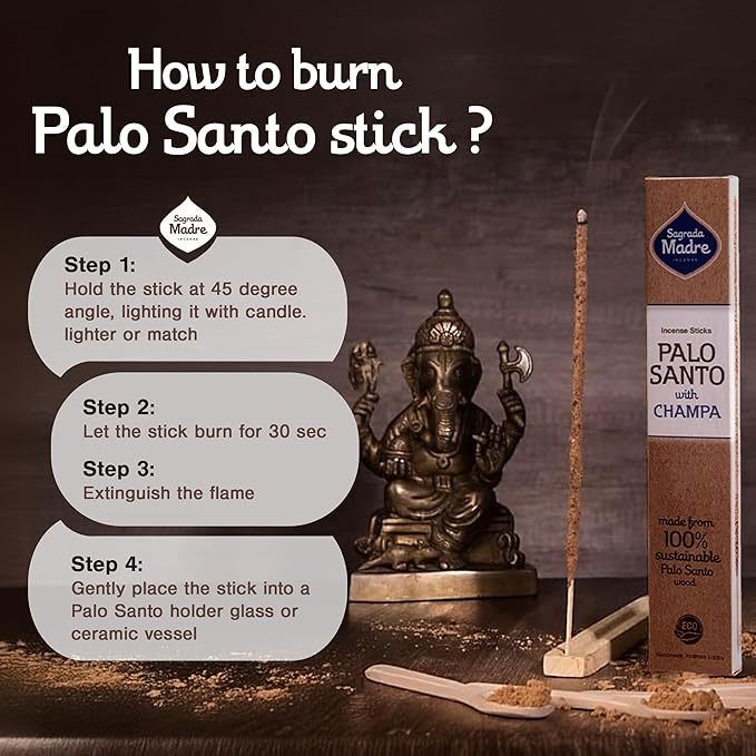 8pcs Wildly Harvested Thick Palo Santo Incense Sticks (Champa), 9” Long - Eco Friendly, Non-Toxic, Aromatic Incense Sticks (1hr Burning Time) to Heal & Calm Your Body and Environment