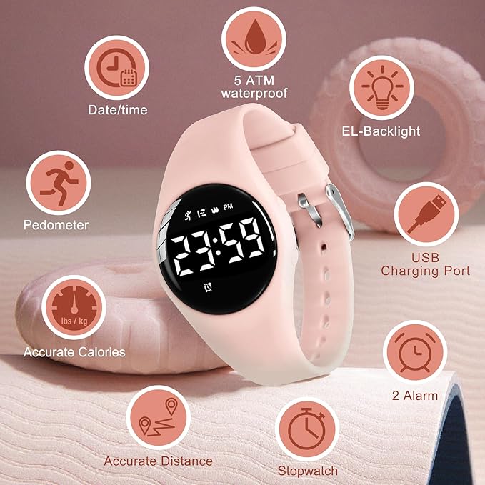 Kids Watches for Girls Boys Digital Sport Watch with Step Counter Pedometer Vibration Alarm Clock, No App Waterproof Fitness Tracker Kids Watch Boys Girls Teens Students Ages 5-16