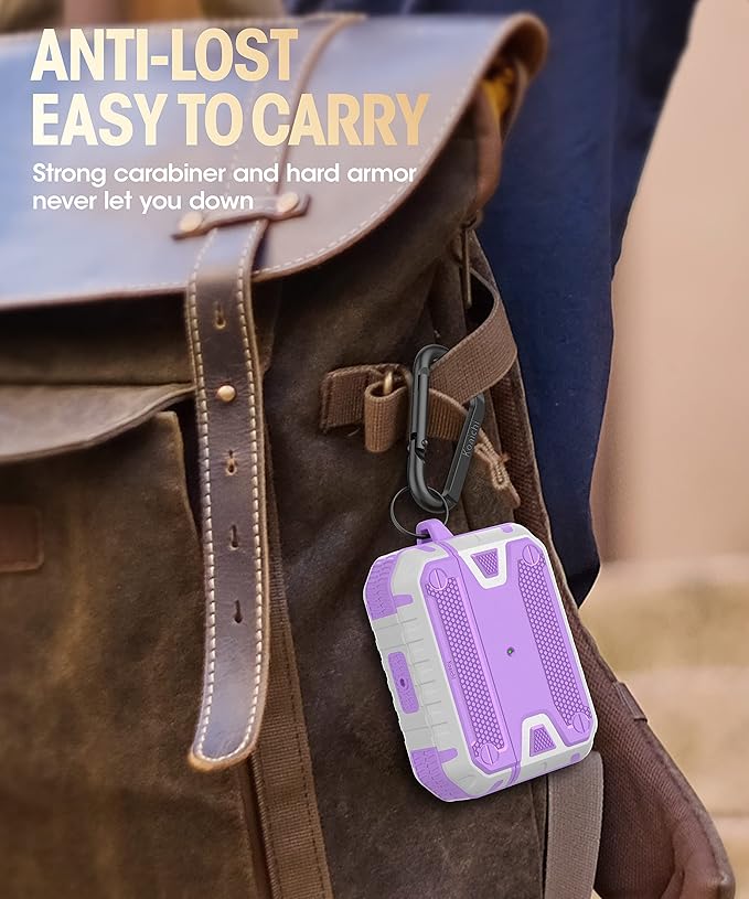 Koaichi Compatible with AirPods Pro(2nd Generation/1st Generation), Full-Body Rugged Hard Shell Protective Case Cover with Keychain Designed for AirPods Pro (2022/2019), Purple/White