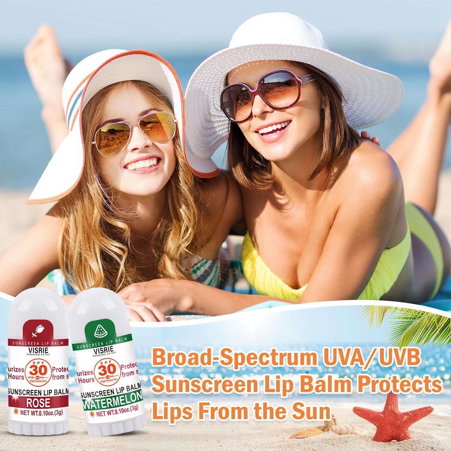 VISRIE SPF 30 Sunscreen Lip Balm, SPF Lip Balm Bulk 20 Count, Broad Spectrum UVA/UVB Lip Sunscreen with Vitamin E and Coconut Oil- 10 Flavors