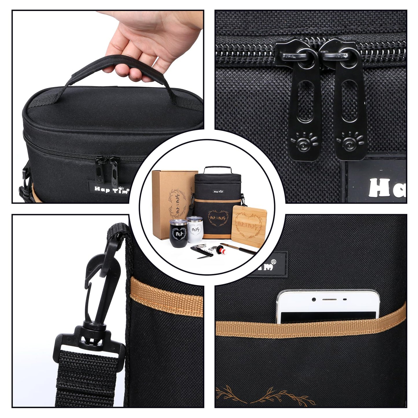 Hap Tim Wedding Gifts for Couples, Bridal Shower Gifts, Engagement Gifts for Newlyweds, Mr and Mrs gifts - Wine Cooler Bag Insulated Wine Carrier Tote with Tumblers, Bamboo Cheese Borad (13624-G1)