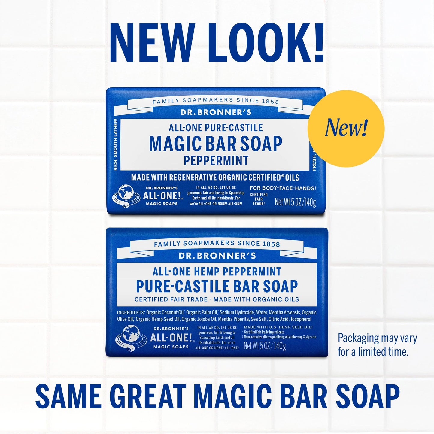 Dr. Bronner's Pure-Castile Magic Bar Soap- Made with Regenerative Organic Certified Oils- For Face, Body, Hair, Vegan Soap Bars for Men & Women- Variety 3-Pack, Peppermint Lavender, Unscented