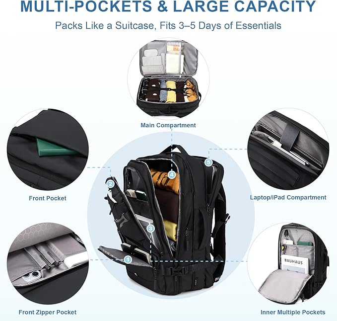 Carry On Travel Backpack, 35L-40L Expandable Extra Large Airline Approved,Lightweight Daypack for Men and Women