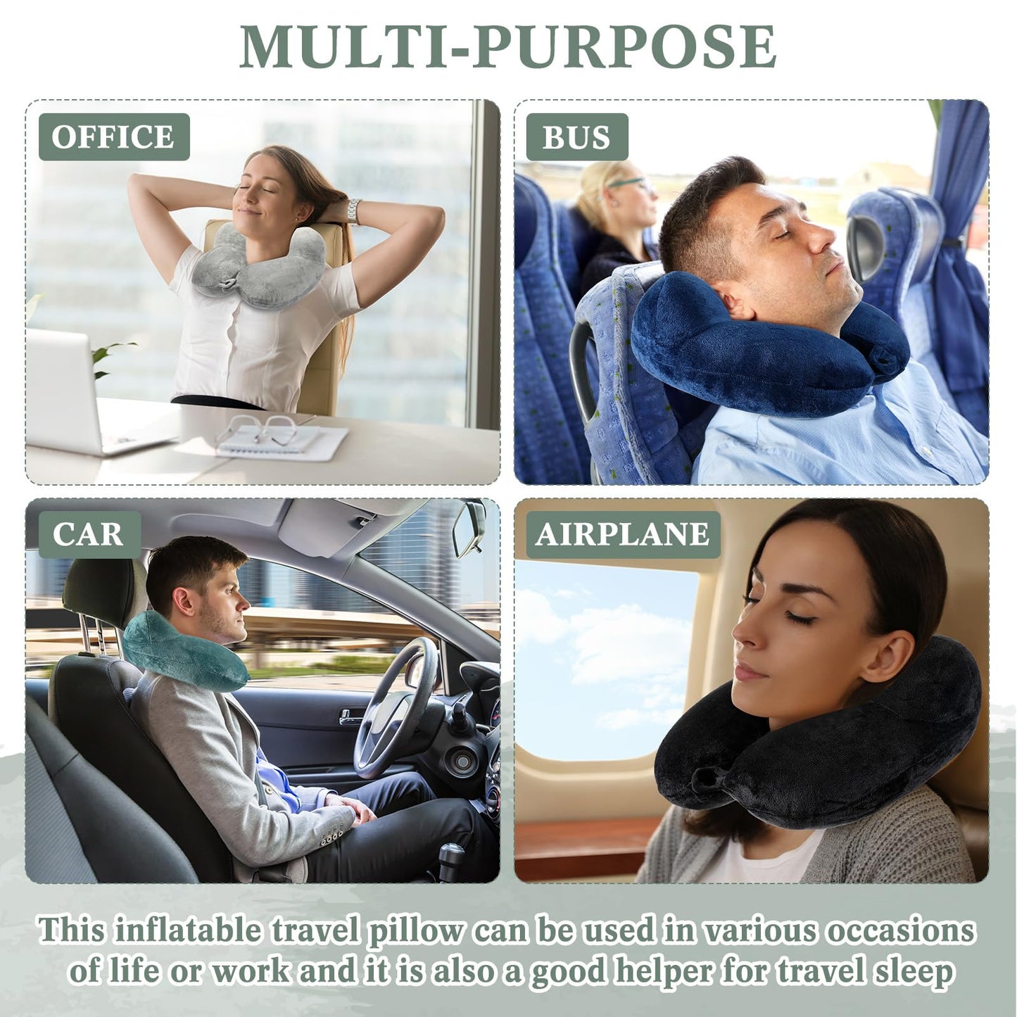 Sintuff 4 Sets Inflatable Travel Pillows for Airplanes with Compact Bag and Blindfold Velvet Inflatable Neck Pillow for Traveling Head Support U Shaped Flight, 12 x 12 x 5.5 Inch(Multi Color)