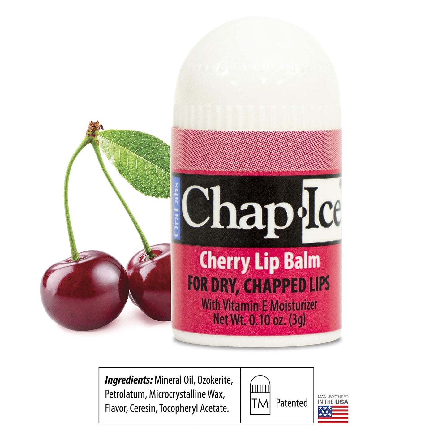 Chap-Ice® | 12-Count Mini Cherry Lip Balm Pack Fortified with Vitamin E for Dry, Cracked Lips | Made in USA | Cherry Flavor (0.10oz/3g Each)