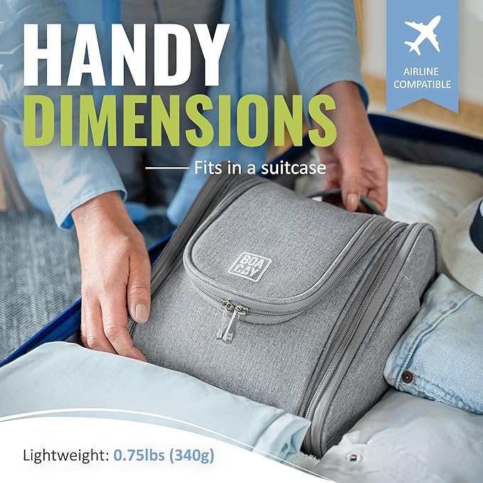 BOACAY Hanging Travel Toiletry Bag for Women and Men, Makeup Bag, Bathroom & Shower Organizer Kit for Accessories, Cosmetics, Travel Essentials