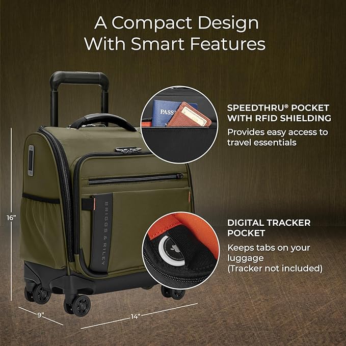 Briggs & Riley Cabin Spinner - Carry On Luggage for Travel, Suitcases with Wheels, Softside Rolling Bag for Men & Women, Fits Under Plane Seat, Telescoping Handle - ZDX Collection, Hunter