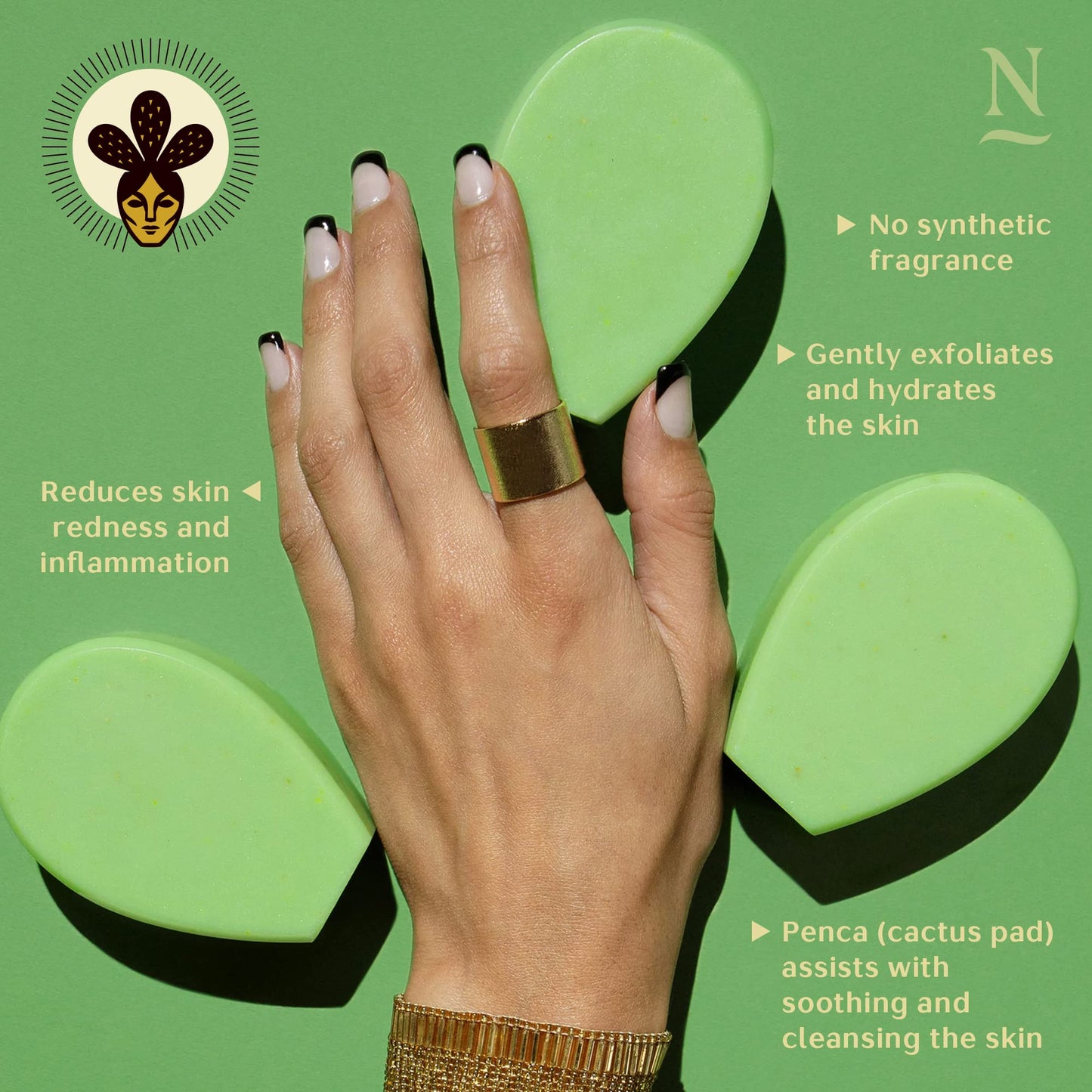 Nopalera Bar Soap, Lemongrass Essential Oils - Natural Body and Face Cleanser, Moisturizing and Exfoliating, Soft Skin Care Made With Clean, Vegan Ingredients, 4 oz