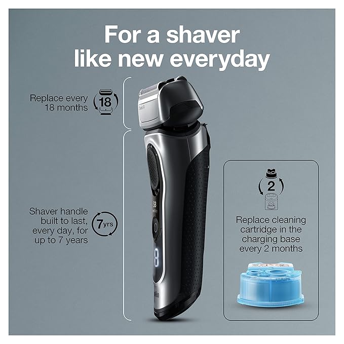 Braun Electric Razor for Men, Series 8 8457cc Electric Foil Shaver with Precision Beard Trimmer, Cleaning & Charging SmartCare Center, Galvano Silver