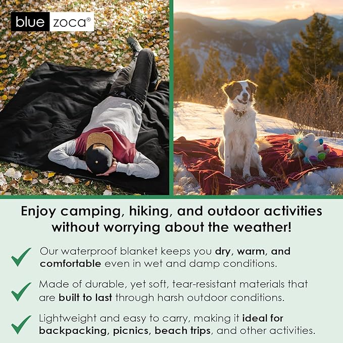 Beach Blanket Waterproof Sandproof Waterproof Blanket for Camping, Hiking, Outdoor Sporting Events, Picnics & More | Machine Washable & Pet Friendly | Travel Size - 65x50in Black