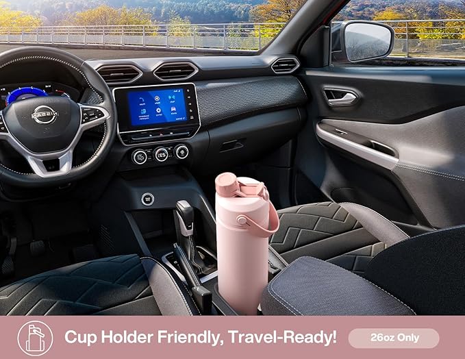 26 oz Insulated Water Bottle with 2-in-1 Straw and Spout Lid, Keep Cold 24H, Leak-Proof, Fits in Car Cup Holder, Stainless Steel Water Bottle for Sports, Travel, Gym, and School (Dried Rose)