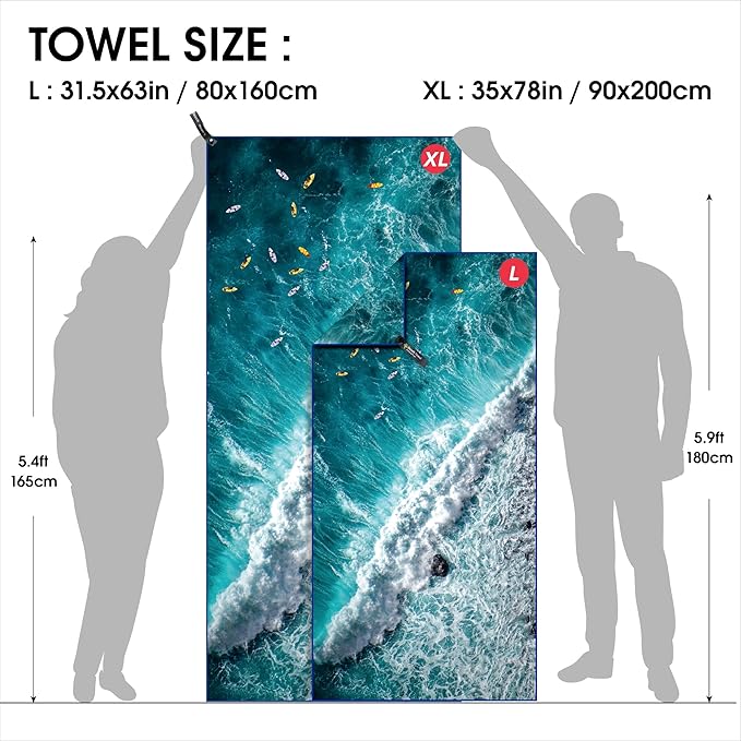 4Monster Microfiber Beach Towel Quick Dry,Super Absorbent Lightweight Travel Towel for Swimmers, Sand Free Camping Towel, Beach Towels for Pool,Swim,Water Sports,Yoga