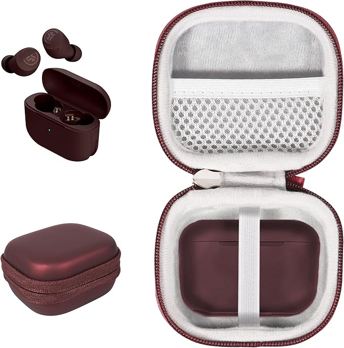 CaseSack Case for JLab Go Pop+,Go Air Pop, Air, Air Tones+/ Tones, JBuds Mini True Wireless Earbuds, Compact Organizer for The Charger case and Charger Cord (Red)