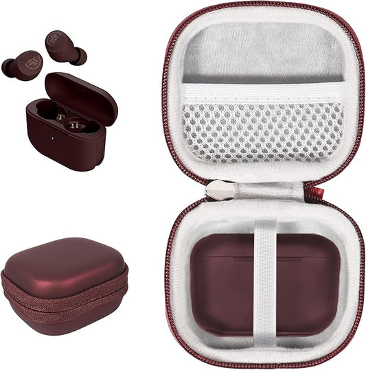CaseSack Case for JLab Go Pop+,Go Air Pop, Air, Air Tones+/ Tones, JBuds Mini True Wireless Earbuds, Compact Organizer for The Charger case and Charger Cord (Red)