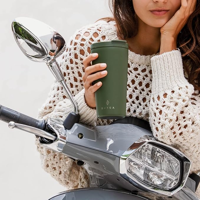 BURGA Travel Coffee Mug (16oz) – Spill-Proof, Secure-Seal Insulated Coffee Mug – Scratch-Resistant, Stainless Steel Travel Mug Stays Hot or Cold – Anti-Slip Coffee Tumbler – Khaki Travel Mug