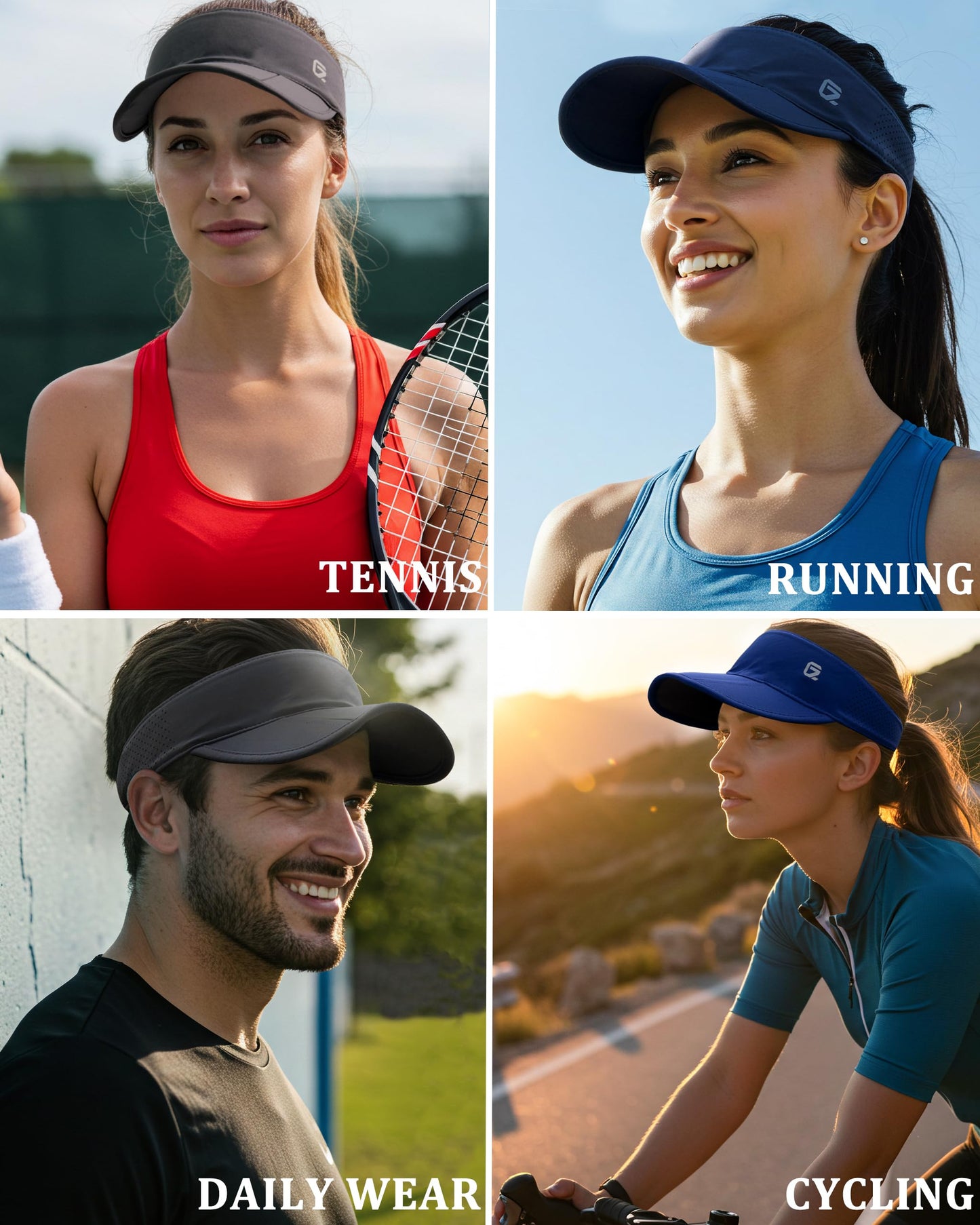 GADIEMKENSD Sports Sun Visor for Womens Men, UPF 50+ Golf Visor Folding Tennis Hat with Reflective Brim, Breathable Sun Hats for Running Pickleball Workout Travel White