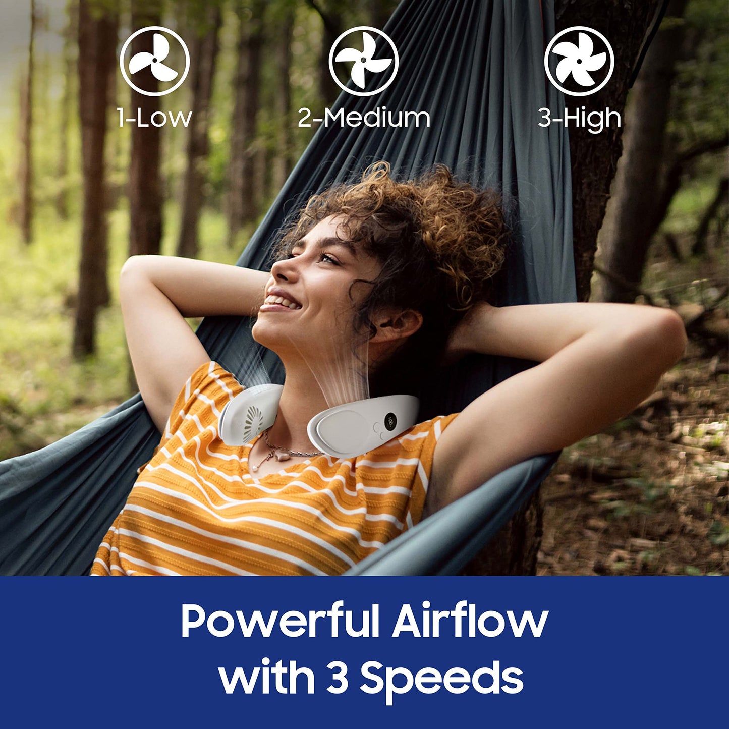 HomePlus Cooling Neck Fan, 2-in-1 Neck Air Conditioner Portable Rechargeable, Wearable Personal Fan, 4400mAh Large Battery, Ergonomic Design, Navy Blue