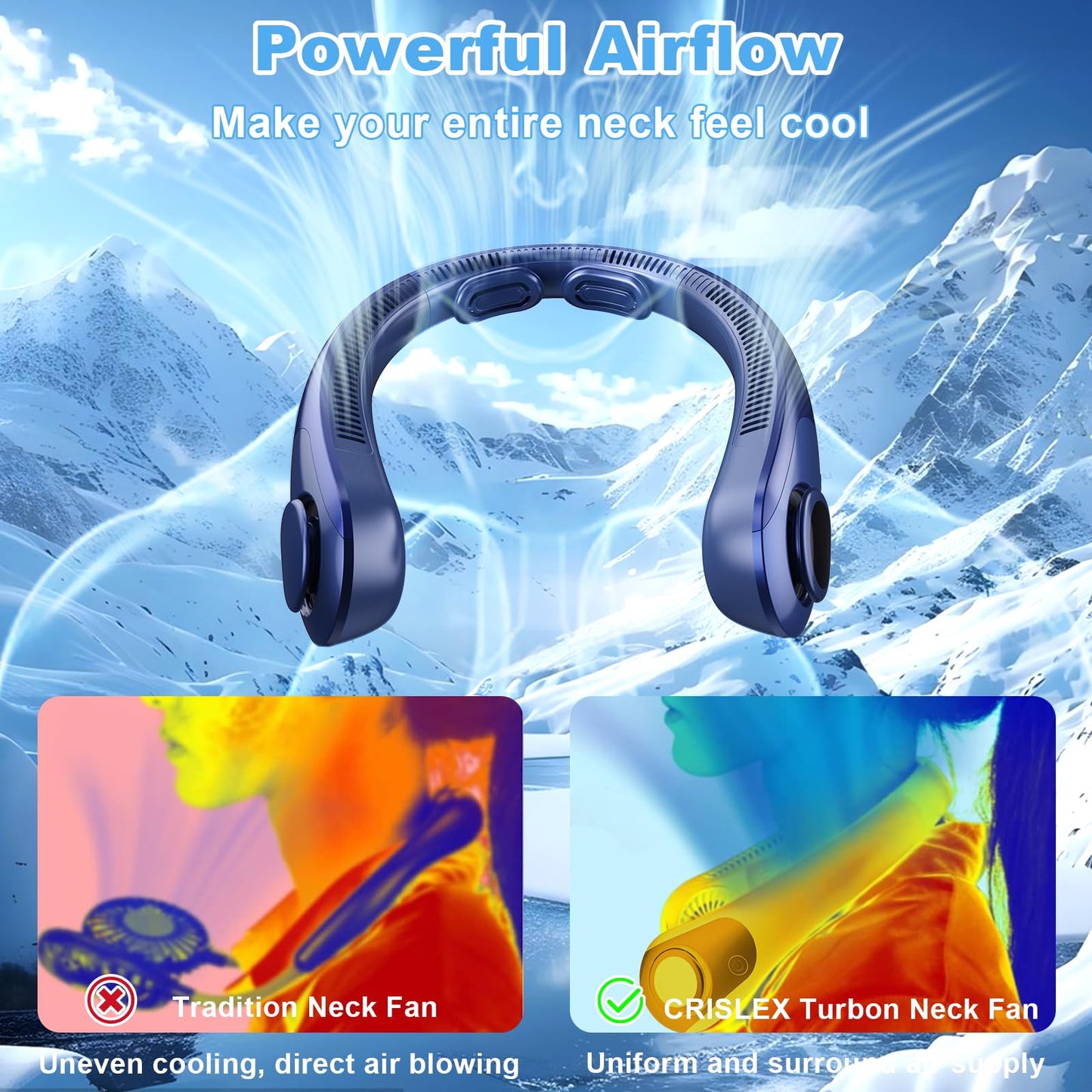 Portable Neck Fan that Blow Cold Air, LED Display, Rechargeable Hands-Free Wearable Cooling Personal Fan, 5 Speed, Neck Support, Bladeless Neck Air Conditioner, Gift for Women/Men, Hot Flashes, Travel