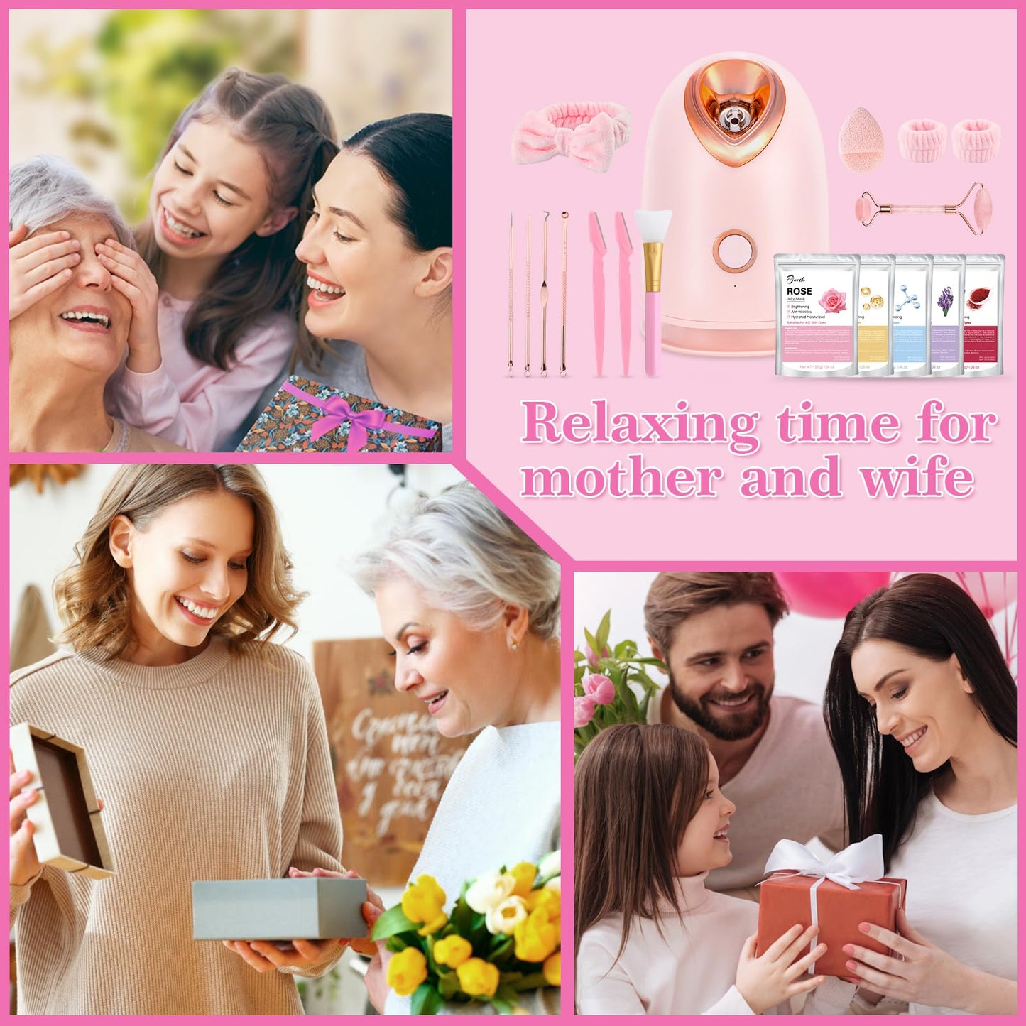 Pjordo Facial Steamer Spa Kit with 17 Skin Care Tools, Nano Ionic Face Steamer for Deep Cleaning Unclogs Pores, Warm Mist Humidifier Steamer for Face Home Sauna SPA, Self Care Gifts for Women