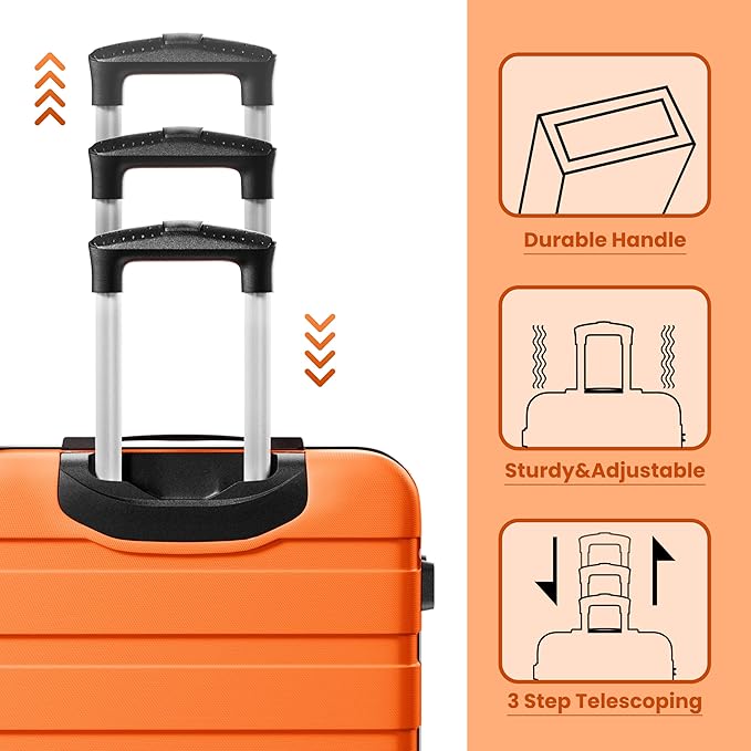 AnyZip Luggage Sets 3 Piece Hardshell Suitcase Set PC ABS Lightweight Travel Suitcases with 4 Double Spinner Wheels TSA Lock 20 24 28 Inch Orange