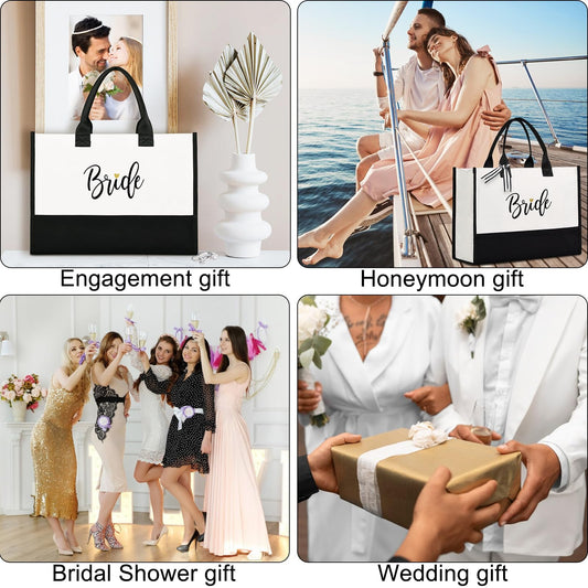 Lamyba Bride To Be Gifts for Wedding, Bridal Shower Gifts, Bachelorette Party, Engagement,Honeymoon, Bride Bag Tote with Makeup Bag