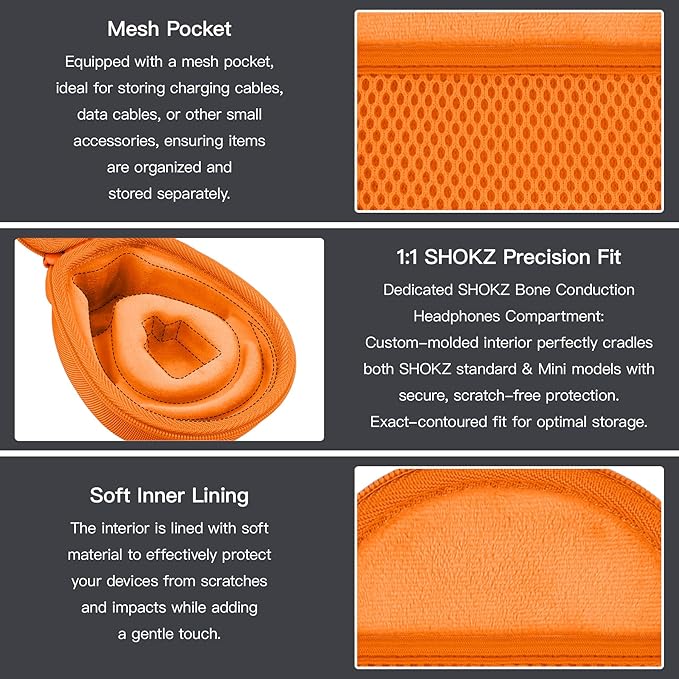 co2CREA Hard Case for SHOKZ New OpenRun Pro 2/1/Mini, OpenRun Standard/Mini, OpenMove, OpenSwim Pro, OpenSwim, Compatible with All SHOKZ Open-Ear Bone Conduction Sport Headphones, Orange Case
